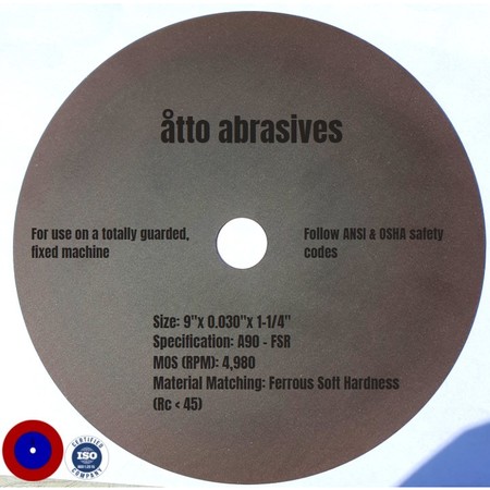 ATTO ABRASIVES Ultra-Thin Sectioning Wheels 9"x0.030"x1-1/4" Ferrous Soft Hardness 3W225-075-SS